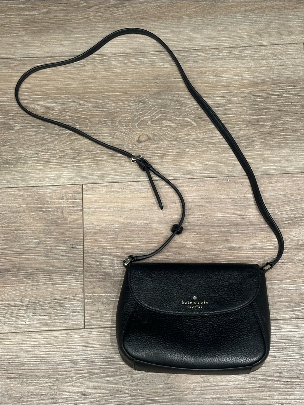 kate spade Black Pebbled Leather Flap Crossbody Bag